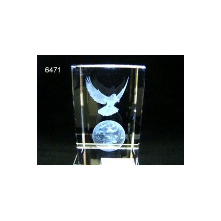 3D Glasblokje met duif 5x5x8cm